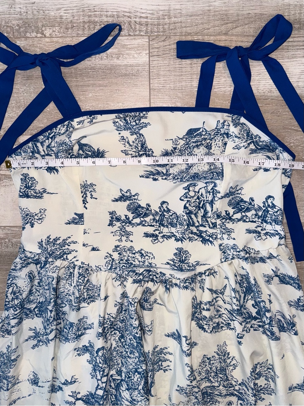 Blue Toile Tie Strap Babydoll Mini Dress Cottagecore Coquette Coastal SHEIN - Picture 6 of 8